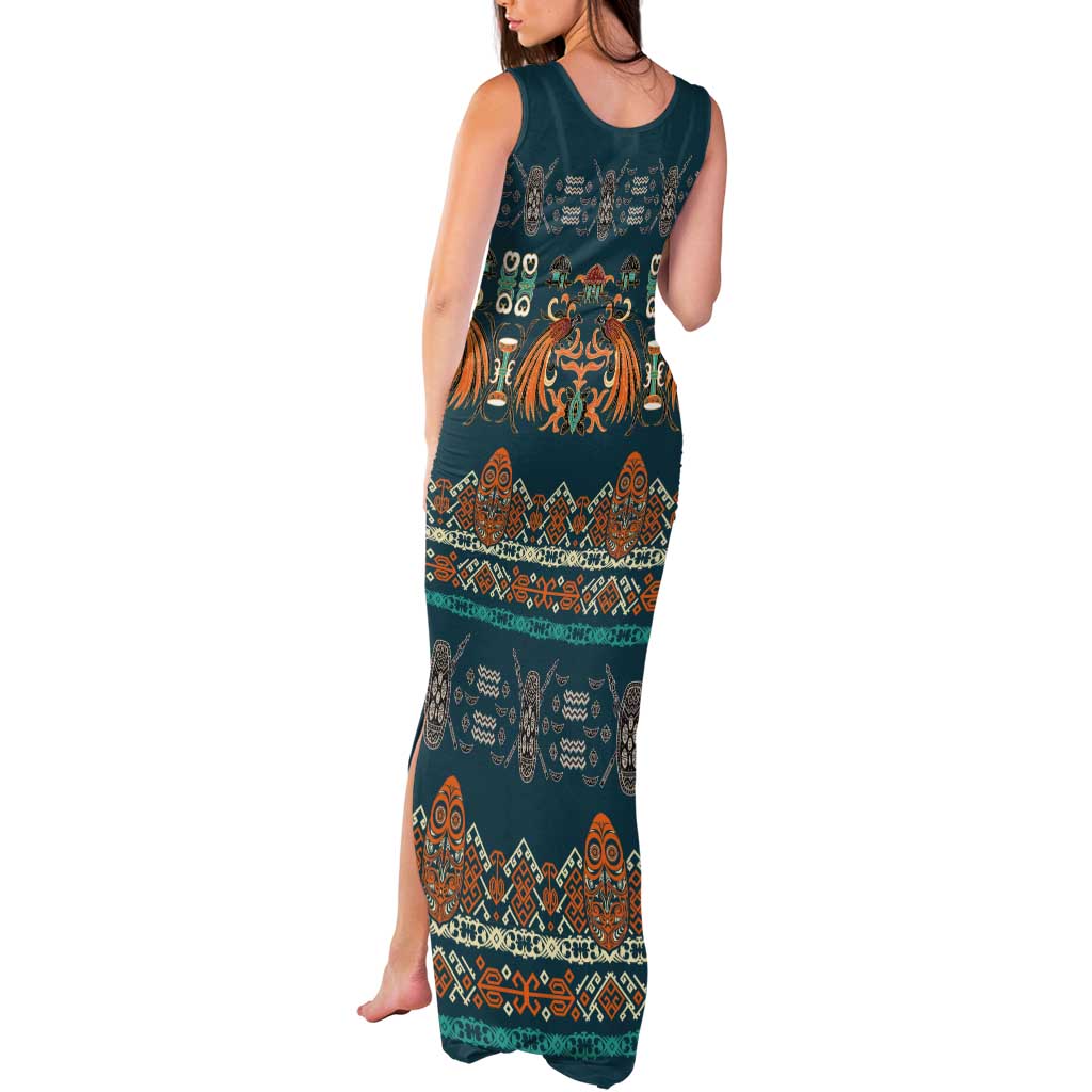 Dark Cyan Blue Batik Papua-inspired Pattern Tank Maxi Dress - Polynesian Pride