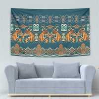 Dark Cyan Blue Batik Papua-inspired Pattern Tapestry - Polynesian Pride