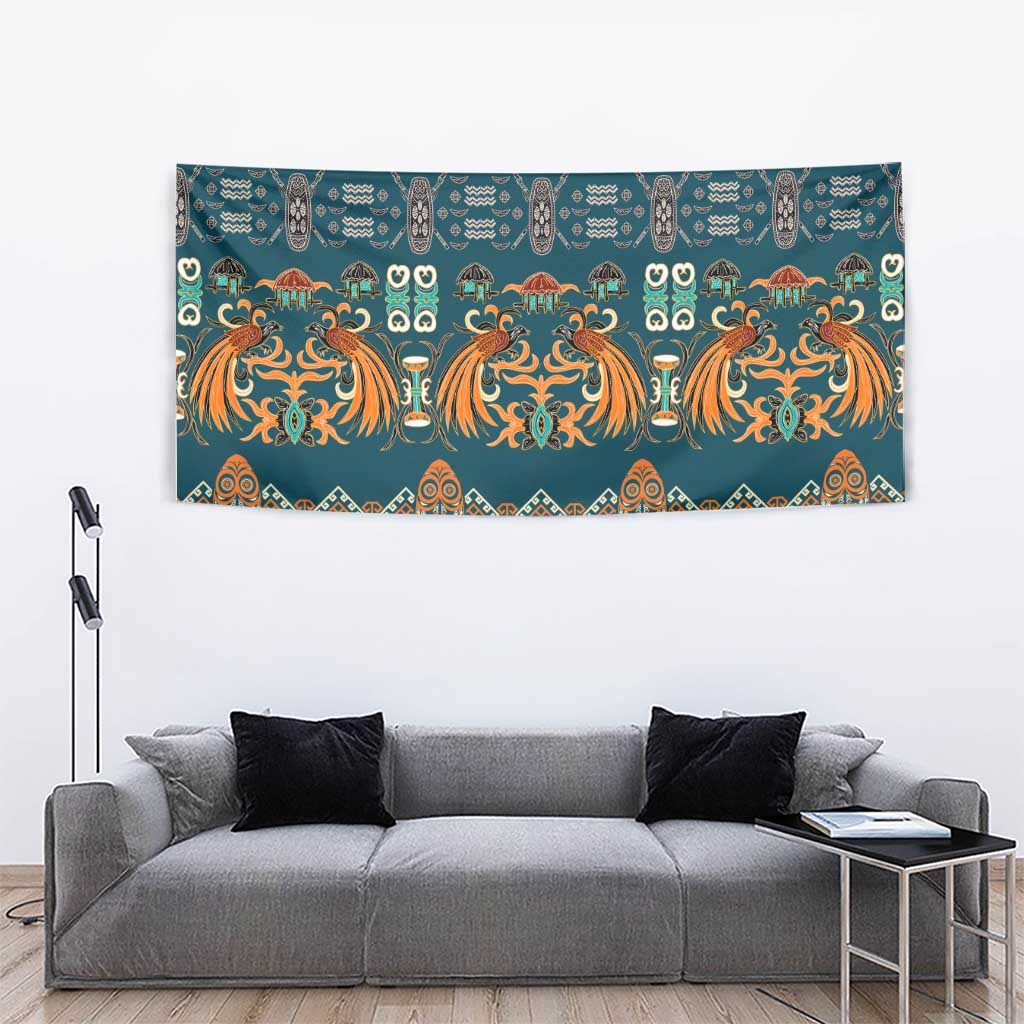 Dark Cyan Blue Batik Papua-inspired Pattern Tapestry - Polynesian Pride