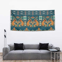 Dark Cyan Blue Batik Papua-inspired Pattern Tapestry - Polynesian Pride
