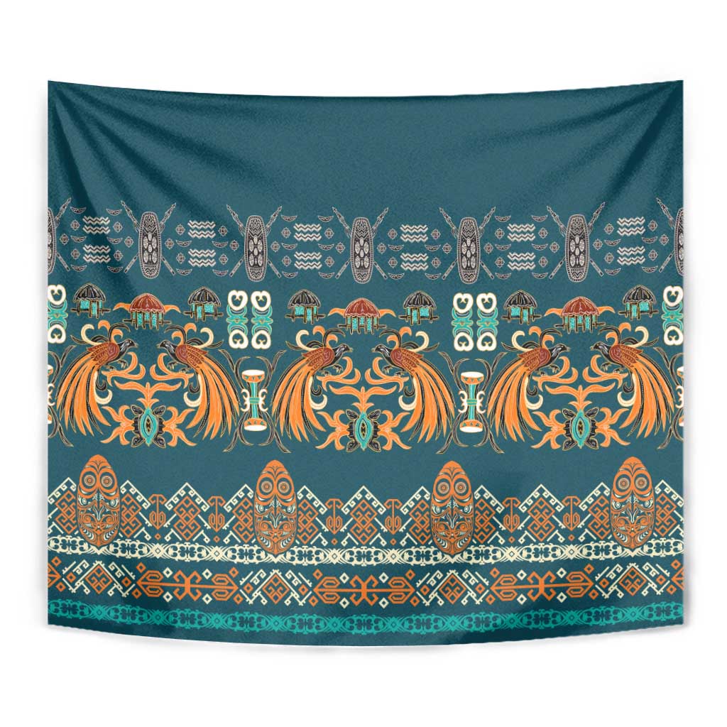Dark Cyan Blue Batik Papua-inspired Pattern Tapestry - Polynesian Pride