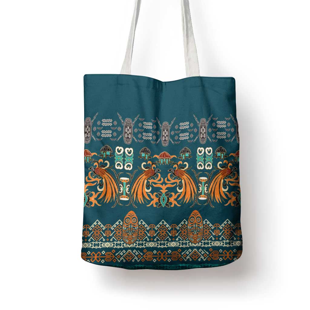 Dark Cyan Blue Batik Papua-inspired Pattern Tote Bag - Polynesian Pride