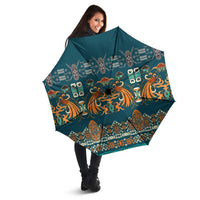 Dark Cyan Blue Batik Papua-inspired Pattern Umbrella - Polynesian Pride
