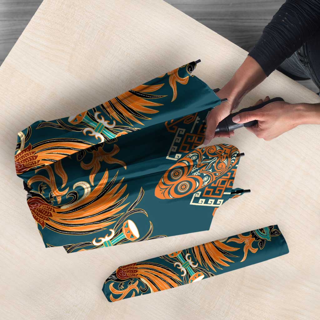 Dark Cyan Blue Batik Papua-inspired Pattern Umbrella - Polynesian Pride