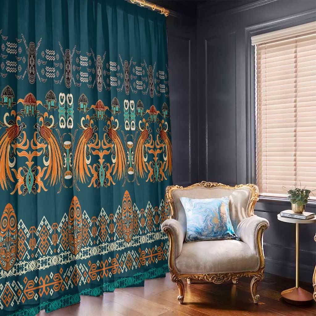 Dark Cyan Blue Batik Papua-inspired Pattern Window Curtain - Polynesian Pride