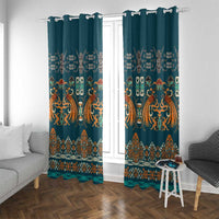 Dark Cyan Blue Batik Papua-inspired Pattern Window Curtain - Polynesian Pride