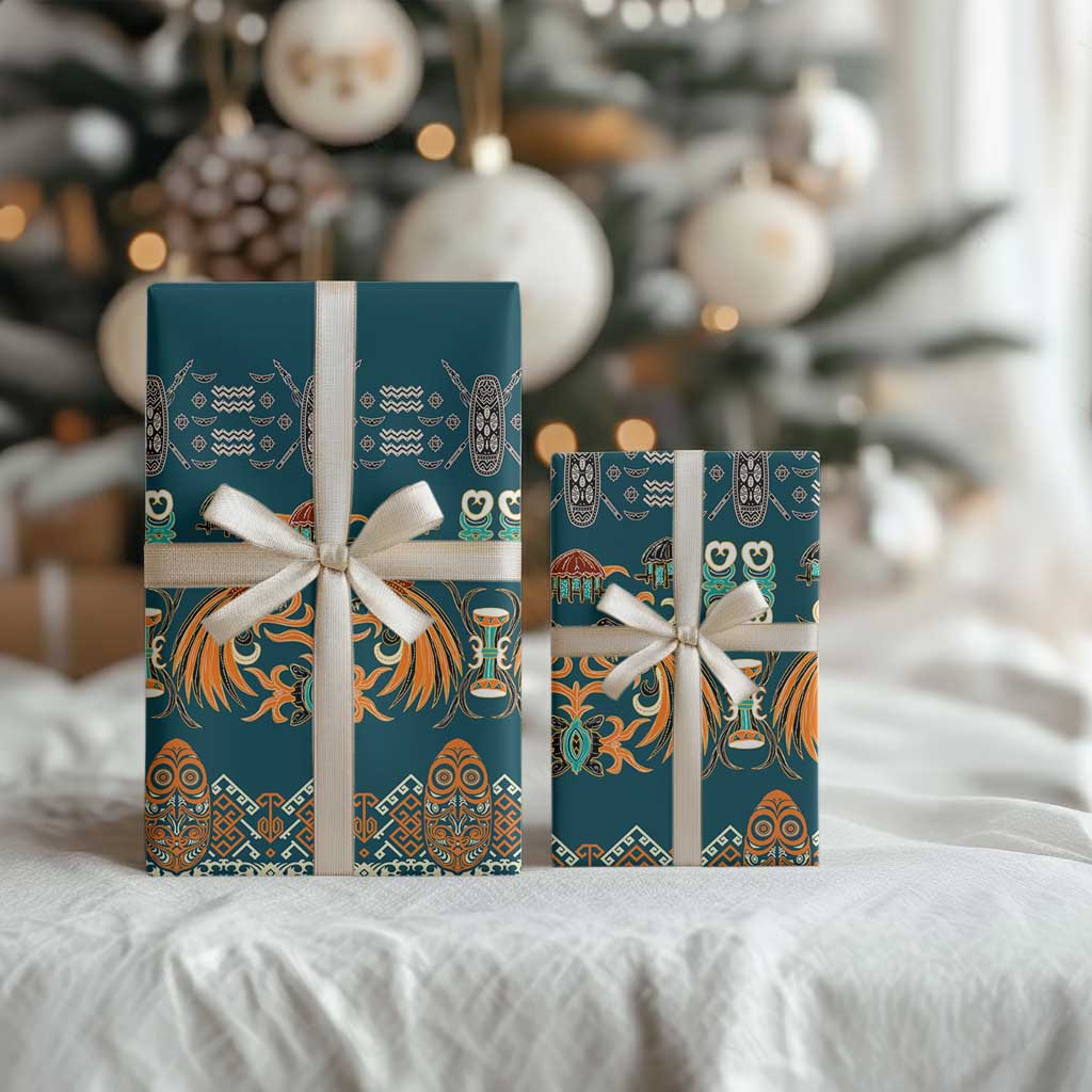 Dark Cyan Blue Batik Papua-inspired Pattern Wrapping Paper - Polynesian Pride