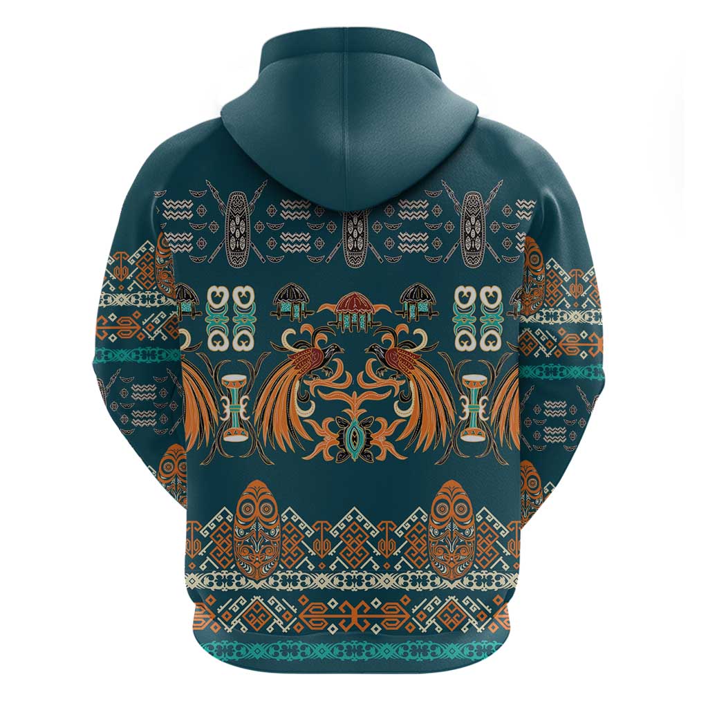 Dark Cyan Blue Batik Papua-inspired Pattern Zip Hoodie - Polynesian Pride