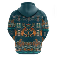Dark Cyan Blue Batik Papua-inspired Pattern Zip Hoodie - Polynesian Pride