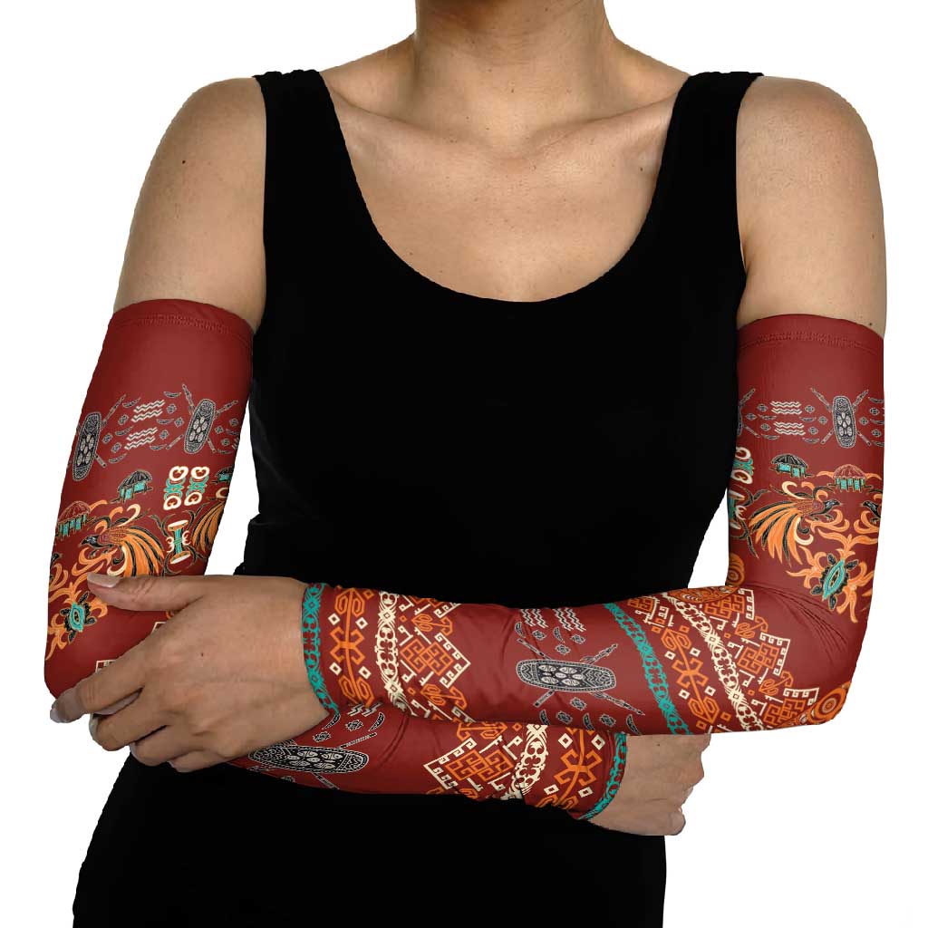 Oxblood Batik Papua-inspired Pattern Arm Sleeves - Polynesian Pride