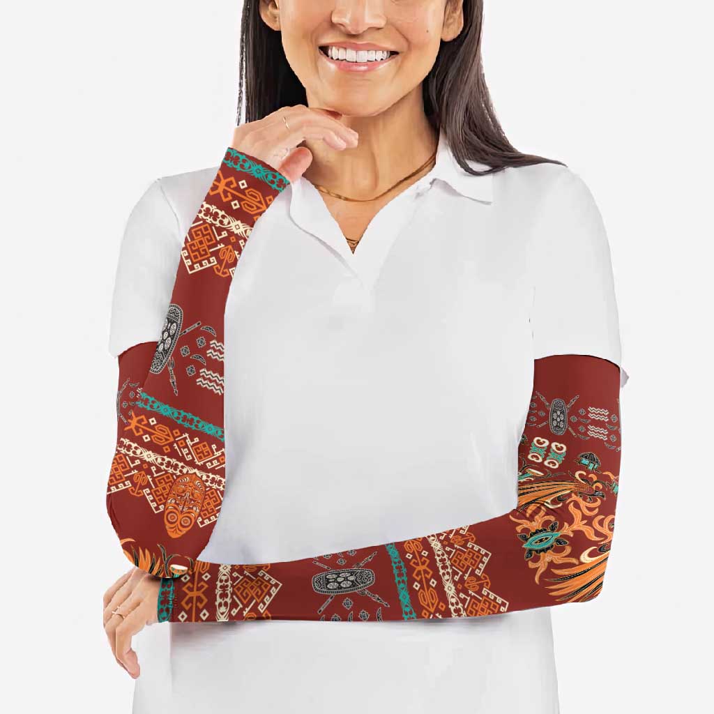 Oxblood Batik Papua-inspired Pattern Arm Sleeves - Polynesian Pride