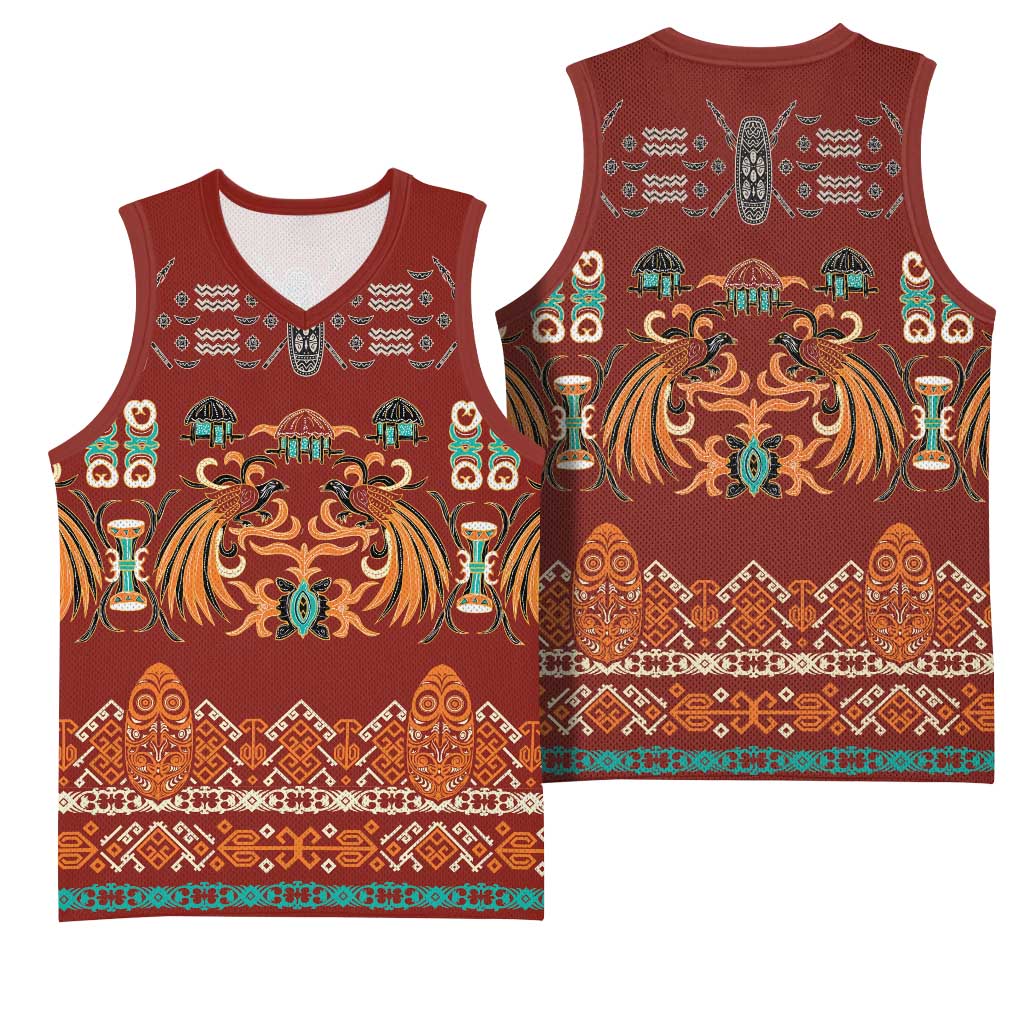 Oxblood Batik Papua-inspired Pattern Basketball Jersey LT9 - Polynesian Pride