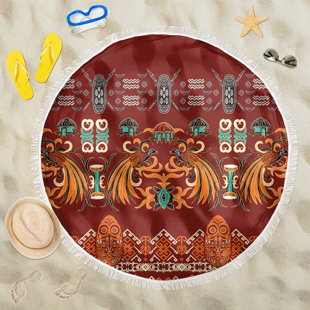 Oxblood Batik Papua-inspired Pattern Beach Blanket - Polynesian Pride