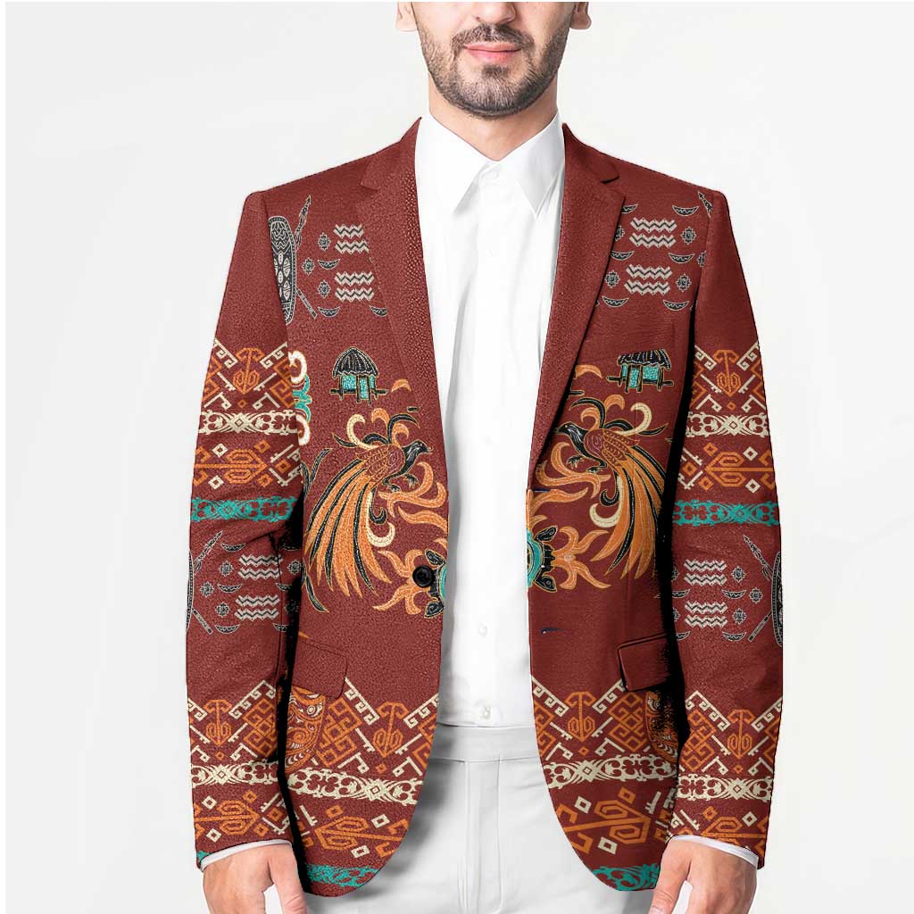Oxblood Batik Papua-inspired Pattern Blazer - Polynesian Pride