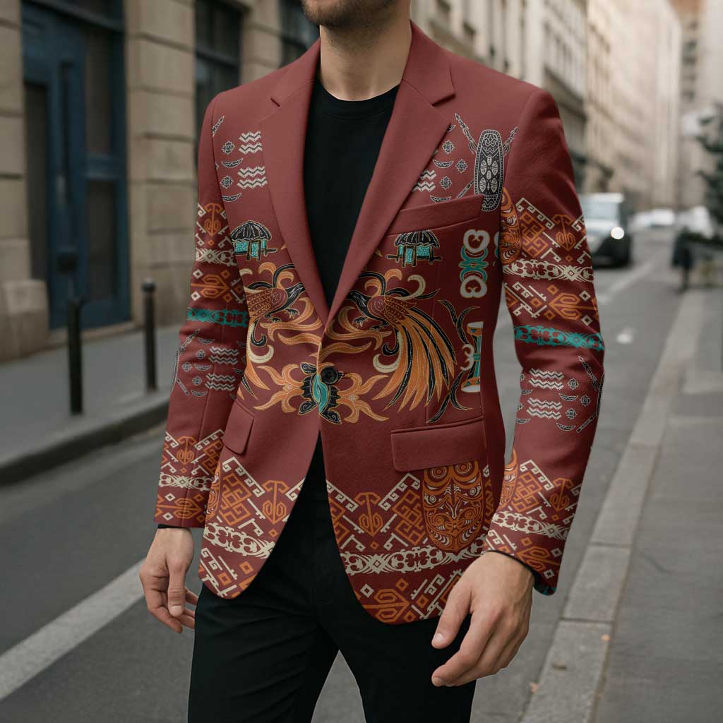 Oxblood Batik Papua-inspired Pattern Blazer - Polynesian Pride
