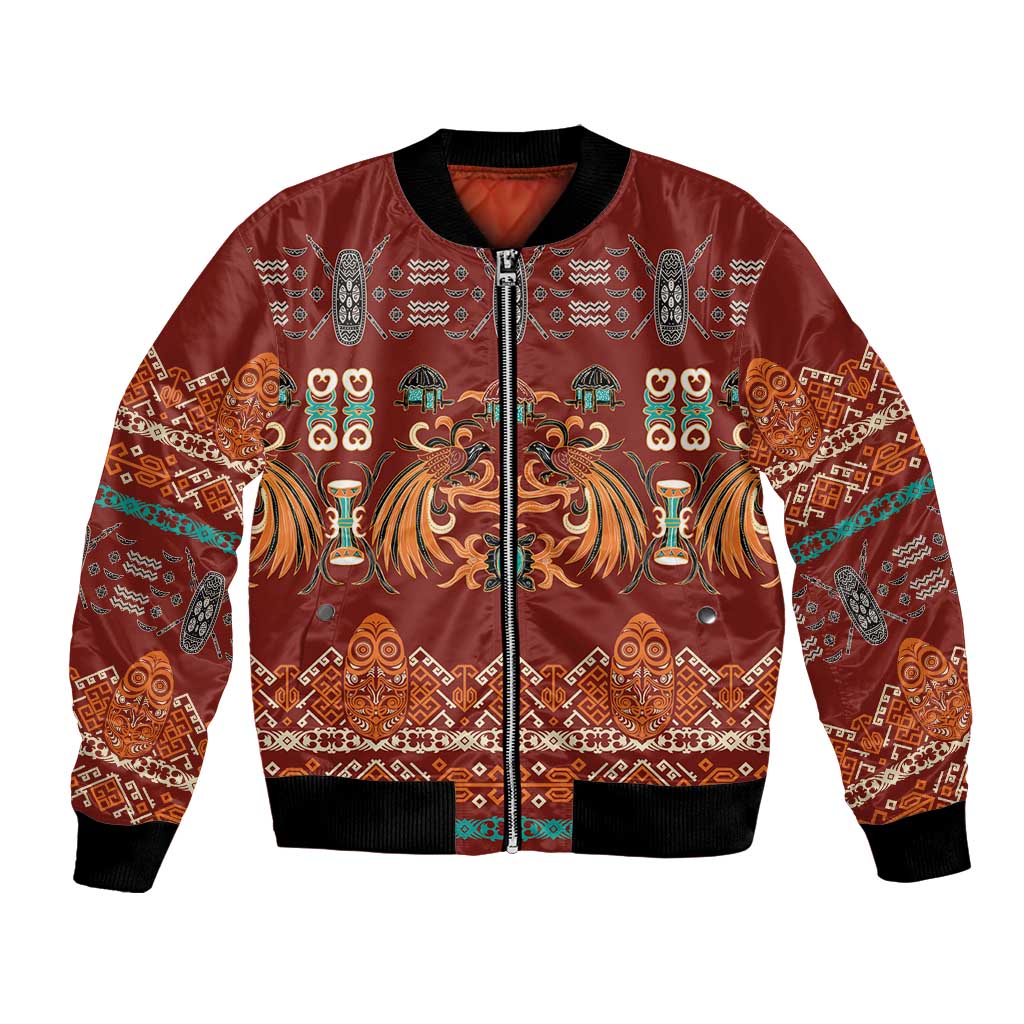 Oxblood Batik Papua-inspired Pattern Bomber Jacket - Polynesian Pride