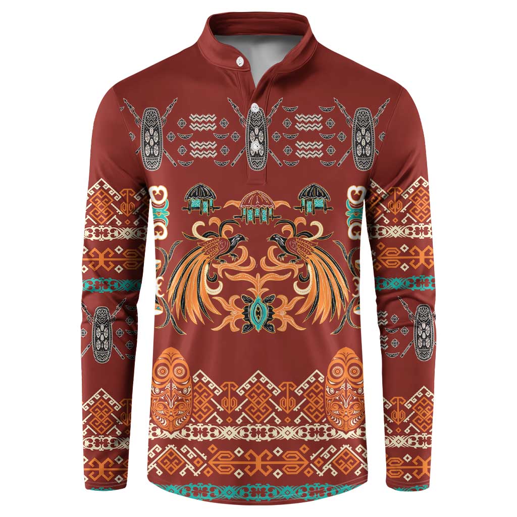 Oxblood Batik Papua-inspired Pattern Button Sweatshirt - Polynesian Pride