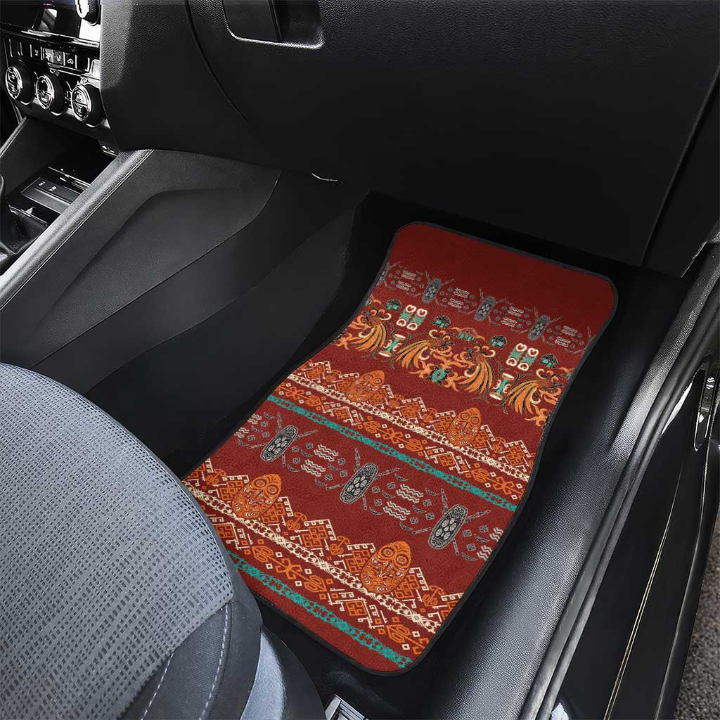 Oxblood Batik Papua-inspired Pattern Car Mats - Polynesian Pride