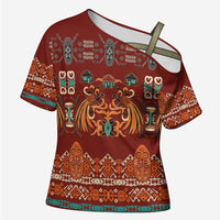 Oxblood Batik Papua-inspired Pattern Cross Shoulder Shirt LT9 Female Red - Polynesian Pride