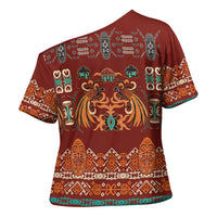 Oxblood Batik Papua-inspired Pattern Cross Shoulder Shirt LT9 - Polynesian Pride