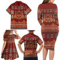Oxblood Batik Papua-inspired Pattern Family Matching Long Sleeve Bodycon Dress and Hawaiian Shirt LT9 - Polynesian Pride