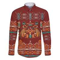Oxblood Batik Papua-inspired Pattern Family Matching Long Sleeve Bodycon Dress and Hawaiian Shirt LT9 Dad's Shirt - Long Sleeve Red - Polynesian Pride