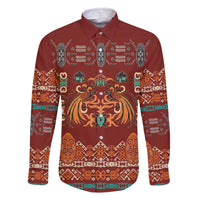 Oxblood Batik Papua-inspired Pattern Family Matching Off The Shoulder Long Sleeve Dress and Hawaiian Shirt - Polynesian Pride