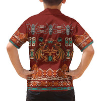 Oxblood Batik Papua-inspired Pattern Family Matching Off Shoulder Short Dress and Hawaiian Shirt - Polynesian Pride