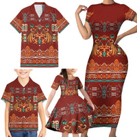 Oxblood Batik Papua-inspired Pattern Family Matching Short Sleeve Bodycon Dress and Hawaiian Shirt LT9 - Polynesian Pride