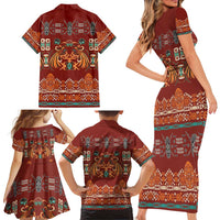 Oxblood Batik Papua-inspired Pattern Family Matching Short Sleeve Bodycon Dress and Hawaiian Shirt LT9 - Polynesian Pride