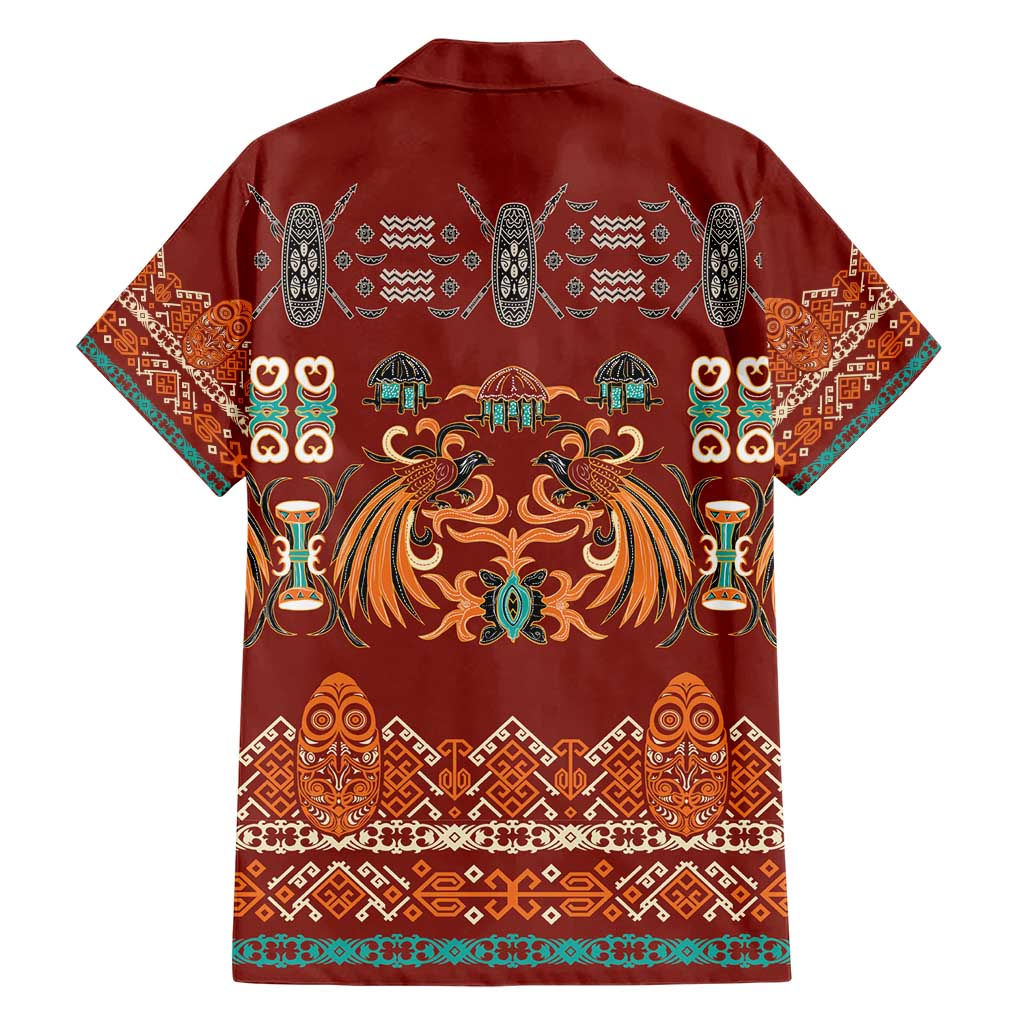 Oxblood Batik Papua-inspired Pattern Family Matching Short Sleeve Bodycon Dress and Hawaiian Shirt LT9 - Polynesian Pride