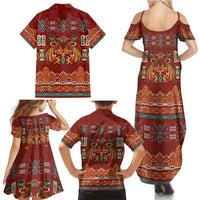 Oxblood Batik Papua-inspired Pattern Family Matching Summer Maxi Dress and Hawaiian Shirt - Polynesian Pride