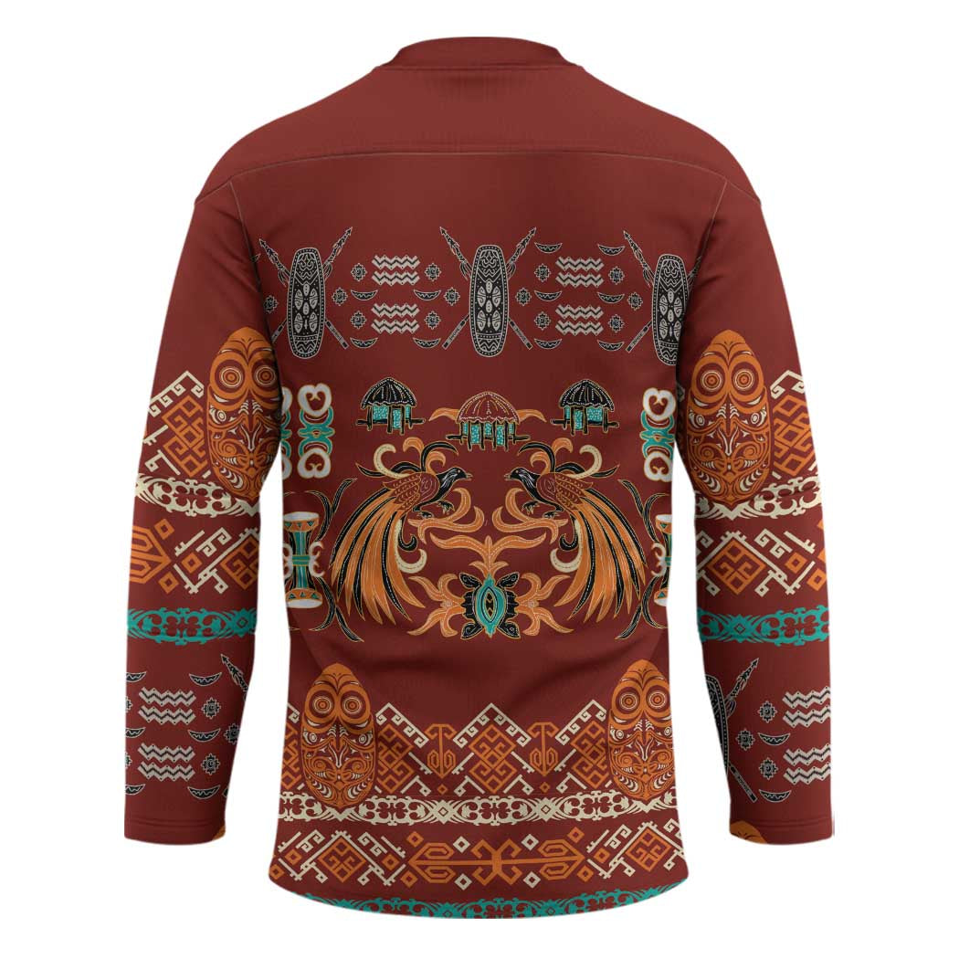 Oxblood Batik Papua-inspired Pattern Hockey Jersey - Polynesian Pride