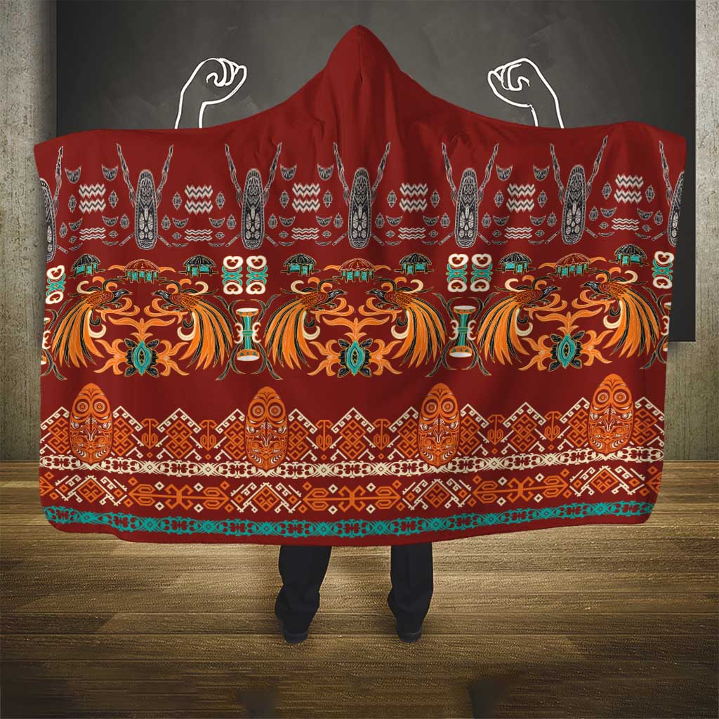 Oxblood Batik Papua-inspired Pattern Hooded Blanket - Polynesian Pride