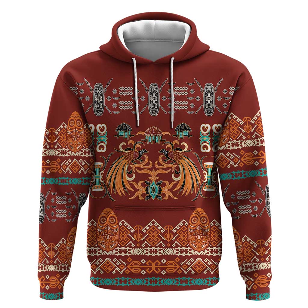 Oxblood Batik Papua-inspired Pattern Hoodie - Polynesian Pride