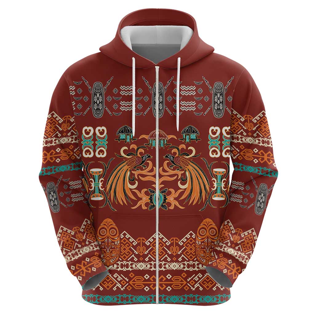 Oxblood Batik Papua-inspired Pattern Hoodie - Polynesian Pride