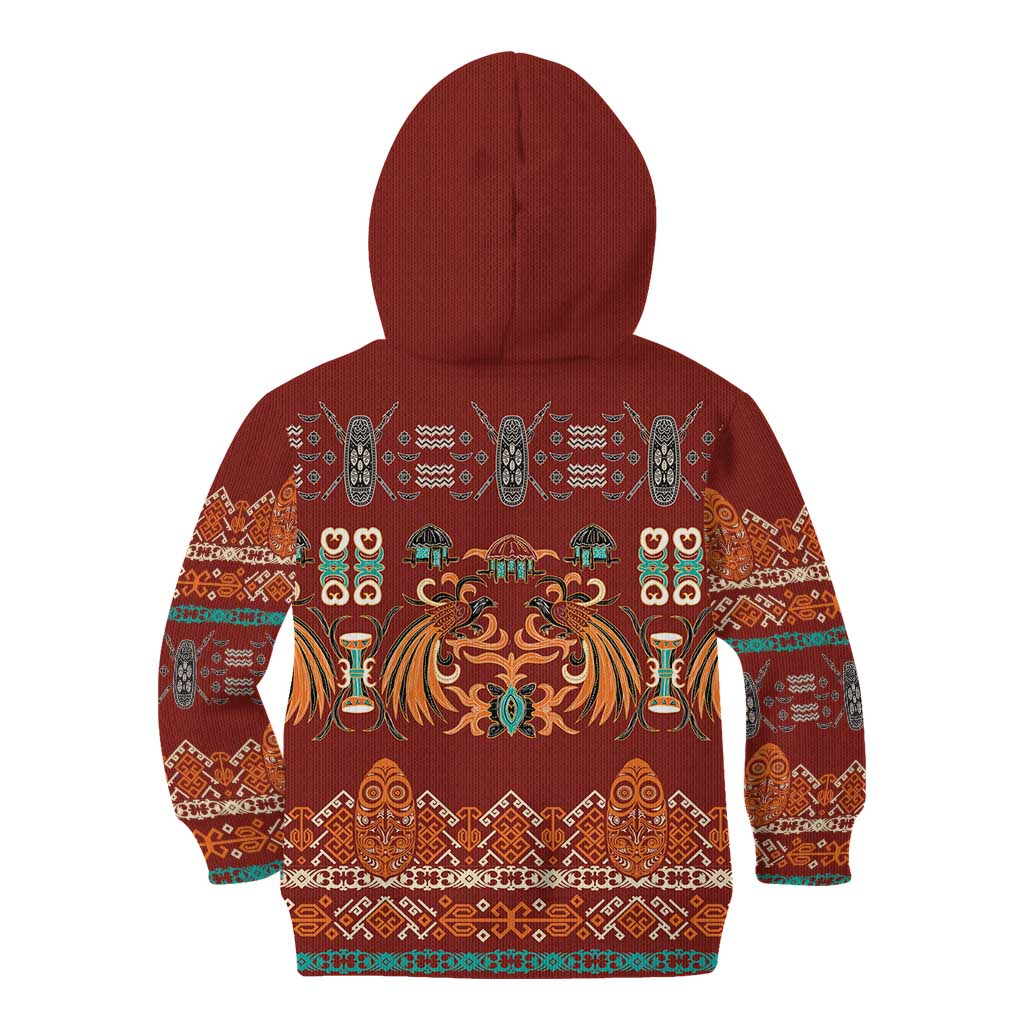 Oxblood Batik Papua-inspired Pattern Kid Hoodie - Polynesian Pride