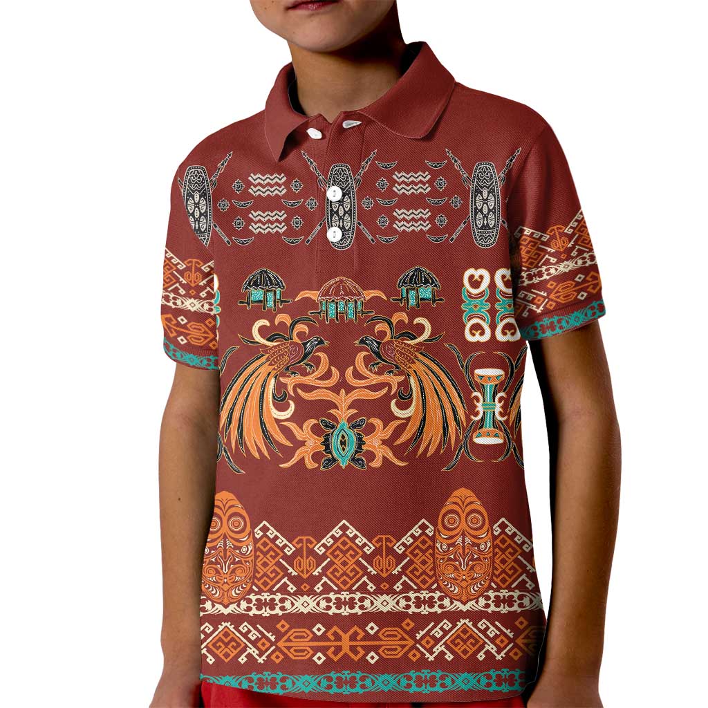 Oxblood Batik Papua-inspired Pattern Kid Polo Shirt - Polynesian Pride