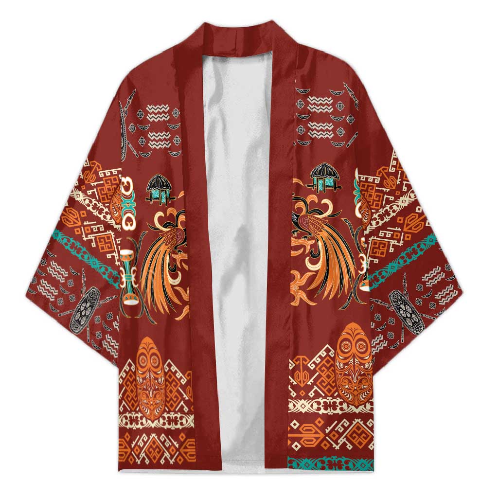 Oxblood Batik Papua-inspired Pattern Kimono - Polynesian Pride