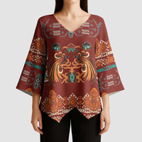 Oxblood Batik Papua-inspired Pattern Kimono Sleeve Blouse LT9 - Polynesian Pride
