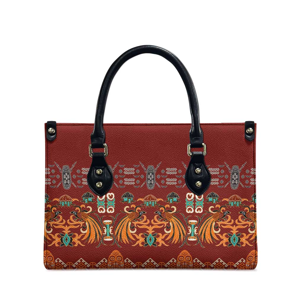 Oxblood Batik Papua-inspired Pattern Leather Bag LT9 - Polynesian Pride