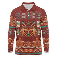 Oxblood Batik Papua-inspired Pattern Long Sleeve Polo Shirt LT9 Red - Polynesian Pride
