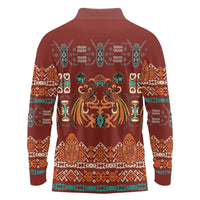 Oxblood Batik Papua-inspired Pattern Long Sleeve Polo Shirt LT9 - Polynesian Pride