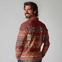 Oxblood Batik Papua-inspired Pattern Long Sleeve Polo Shirt LT9 - Polynesian Pride