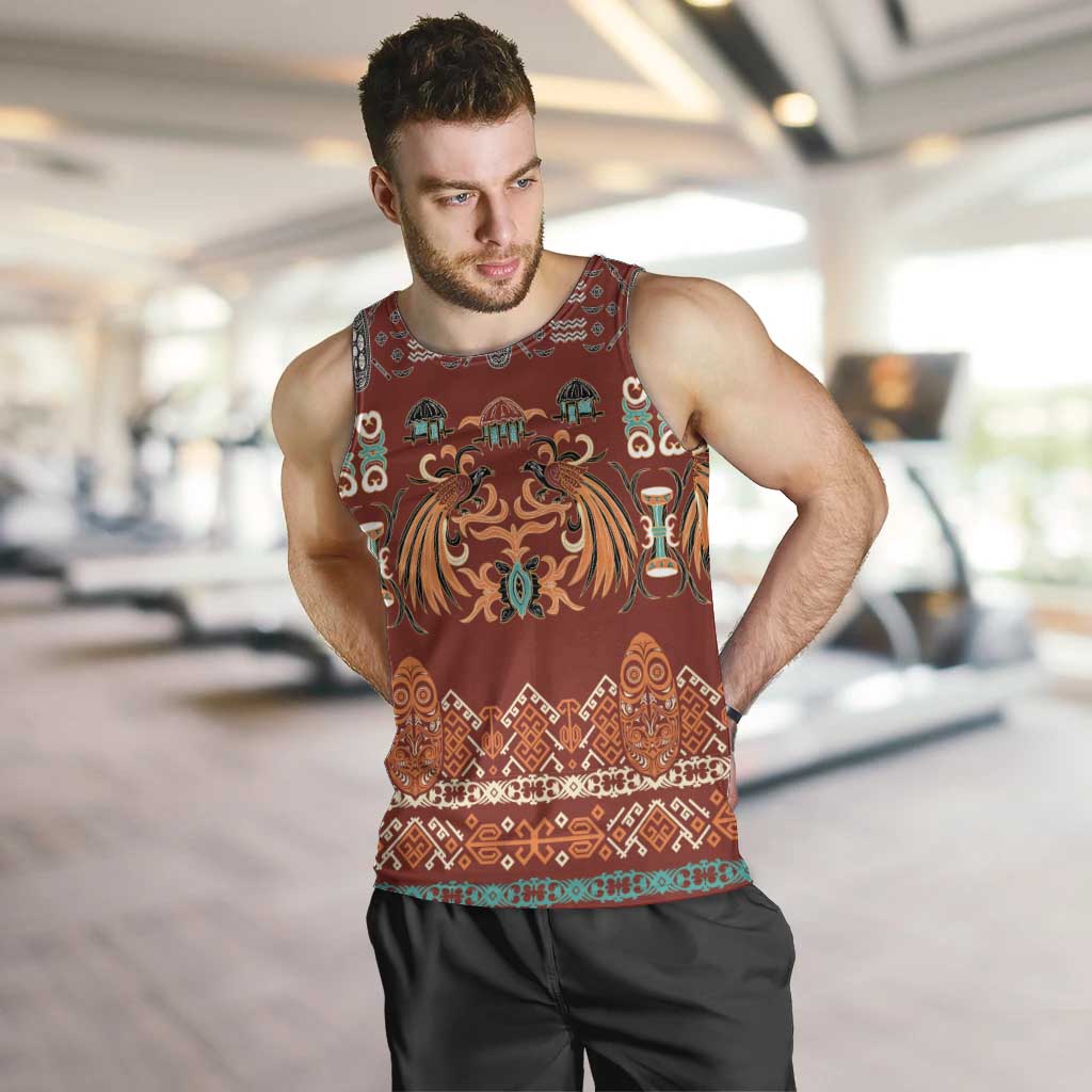 Oxblood Batik Papua-inspired Pattern Men Tank Top - Polynesian Pride