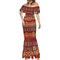 Oxblood Batik Papua-inspired Pattern Mermaid Dress LT9 - Polynesian Pride