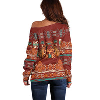 Oxblood Batik Papua-inspired Pattern Off Shoulder Sweater LT9 - Polynesian Pride