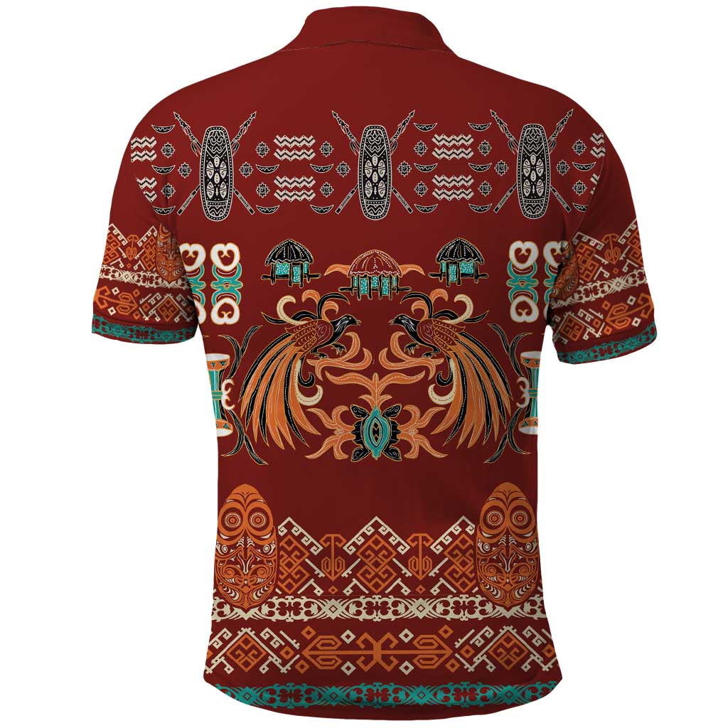 Oxblood Batik Papua-inspired Pattern Polo Shirt - Polynesian Pride