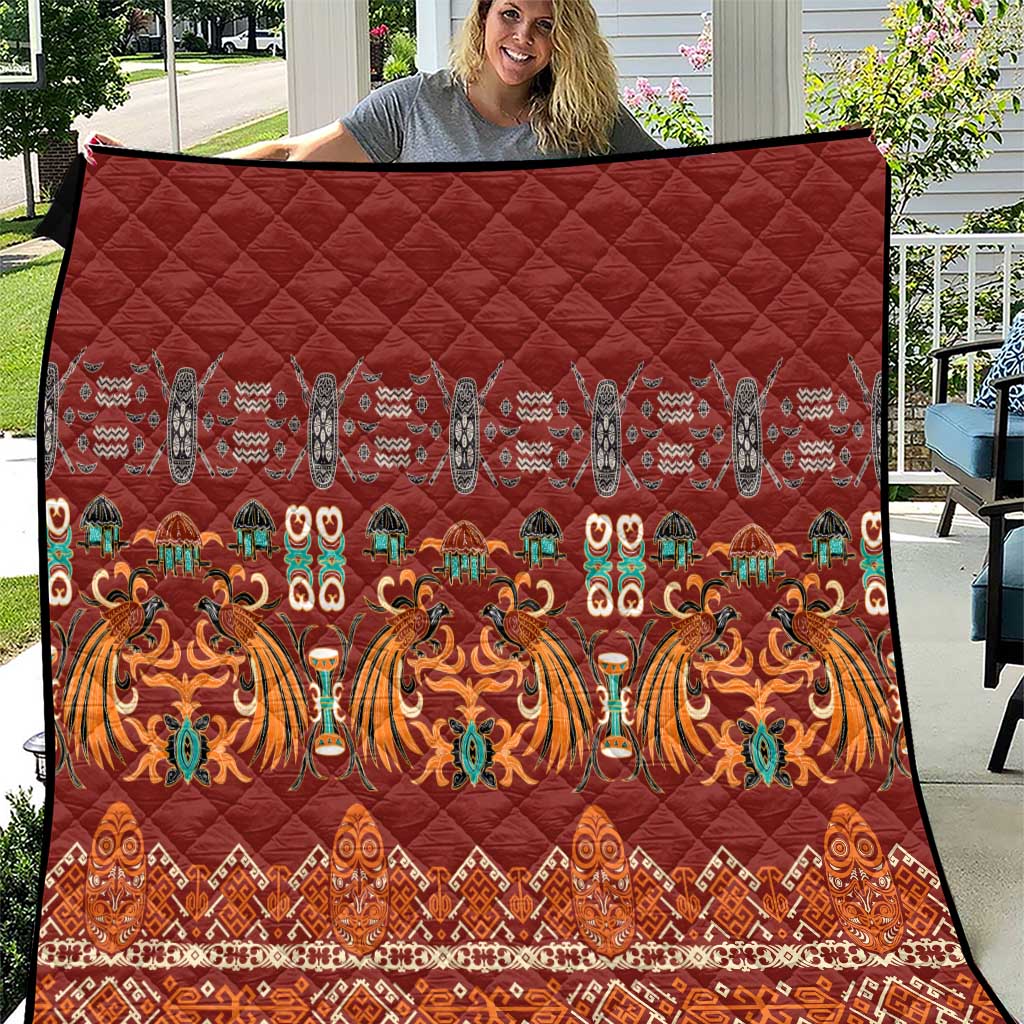 Oxblood Batik Papua-inspired Pattern Quilt LT9 Red - Polynesian Pride