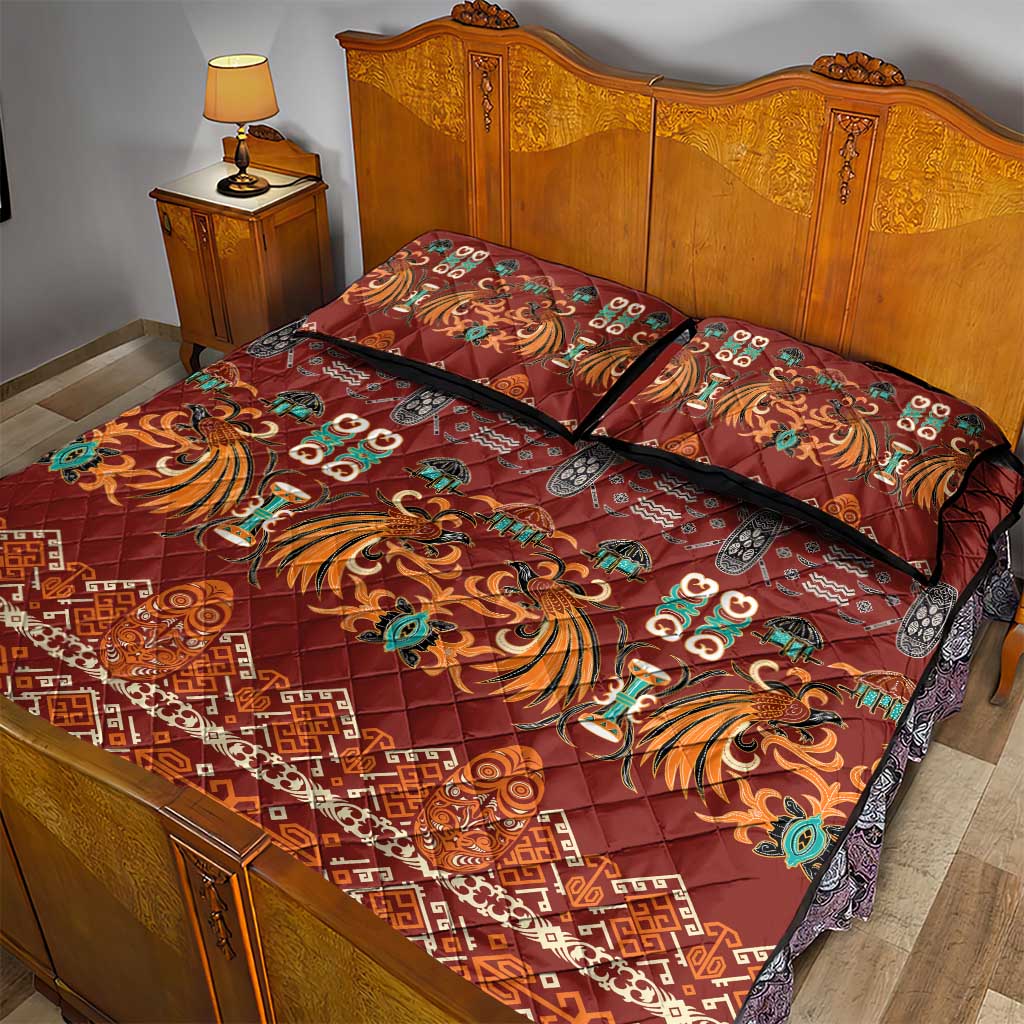 Oxblood Batik Papua-inspired Pattern Quilt Bed Set - Polynesian Pride